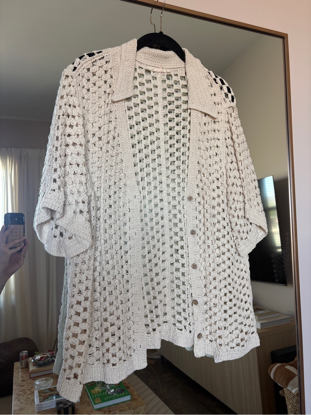 Solitaire Crochet Button-Front Coverup in Cream